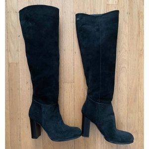 Knee High Pull-On Black Suede Boots